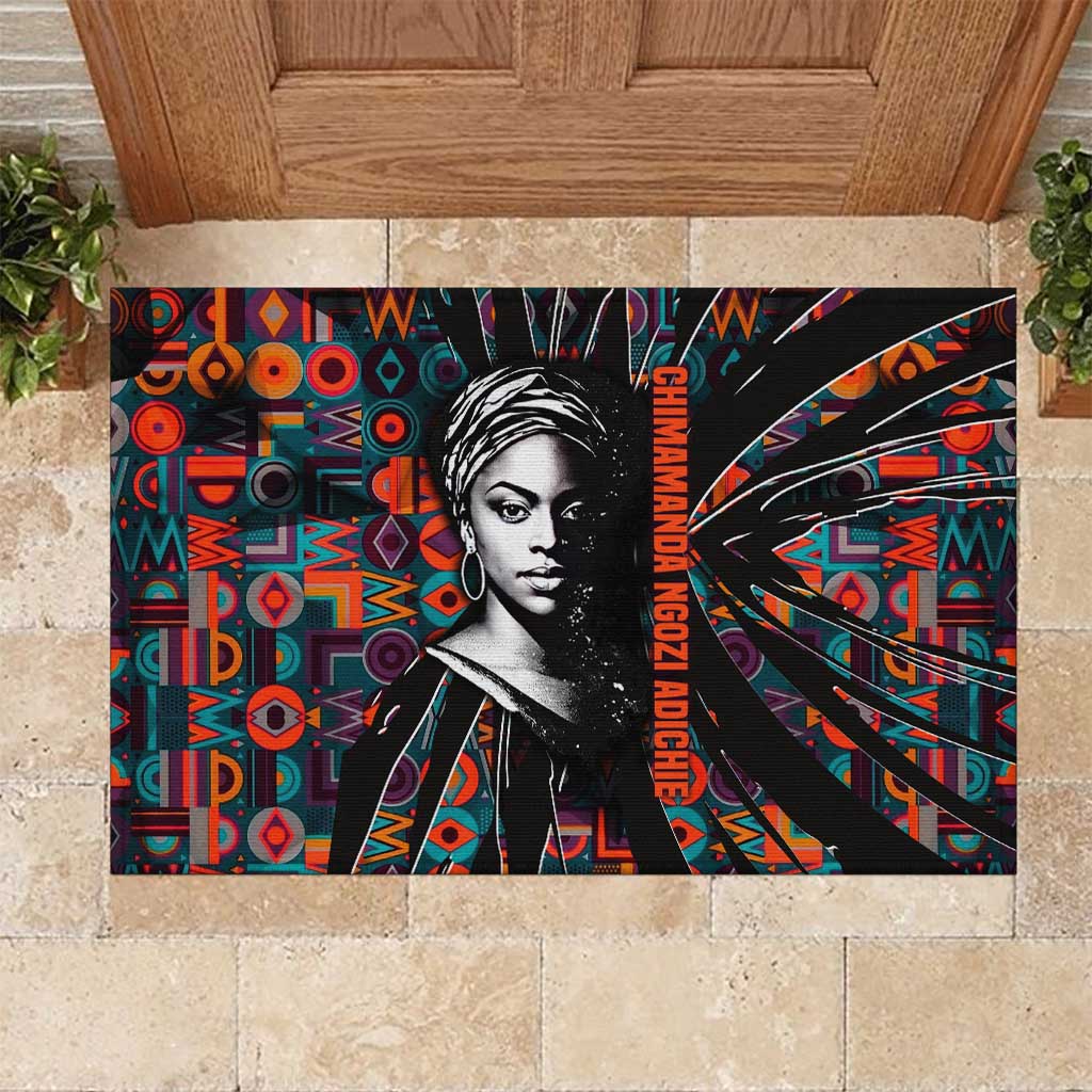 Chimamanda Ngozi Adichie Rubber Doormat with Monochrome Portrait, The Danger of a Single Story Quote - Wonder Print Shop