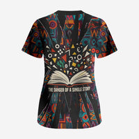 Chimamanda Ngozi Adichie Scrub Top with Monochrome Portrait, The Danger of a Single Story Quote - Wonder Print Shop