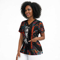 Chimamanda Ngozi Adichie Scrub Top with Monochrome Portrait, The Danger of a Single Story Quote - Wonder Print Shop