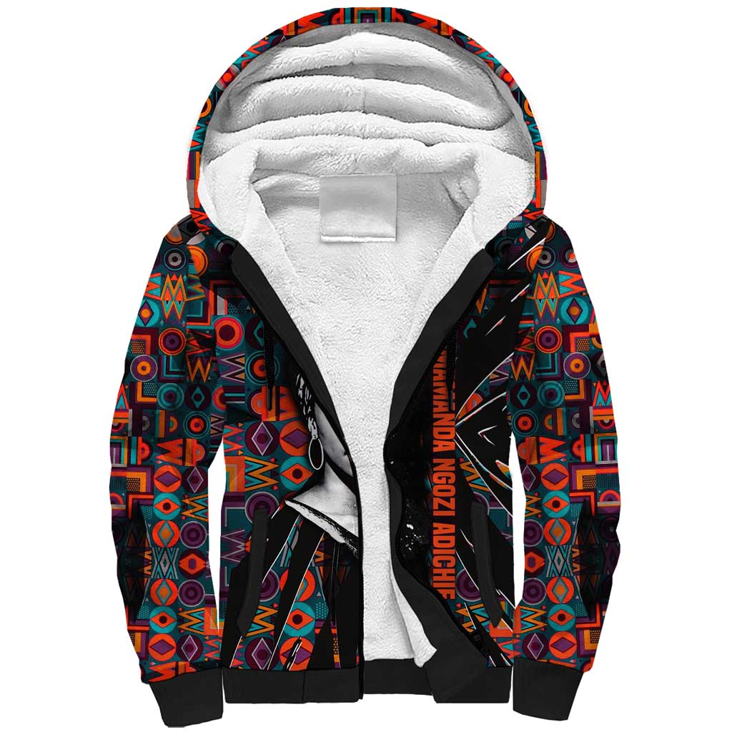 Chimamanda Ngozi Adichie Sherpa Hoodie with Monochrome Portrait, The Danger of a Single Story Quote - Wonder Print Shop