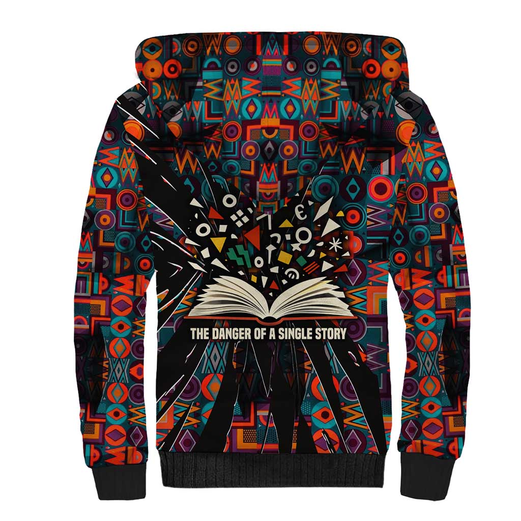 Chimamanda Ngozi Adichie Sherpa Hoodie with Monochrome Portrait, The Danger of a Single Story Quote - Wonder Print Shop