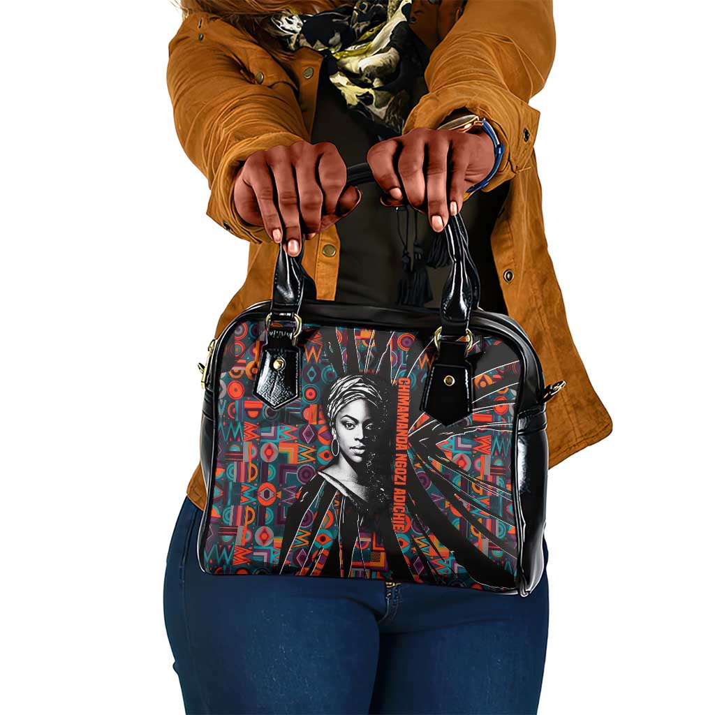 Chimamanda Ngozi Adichie Shoulder Handbag with Monochrome Portrait, The Danger of a Single Story Quote - Wonder Print Shop
