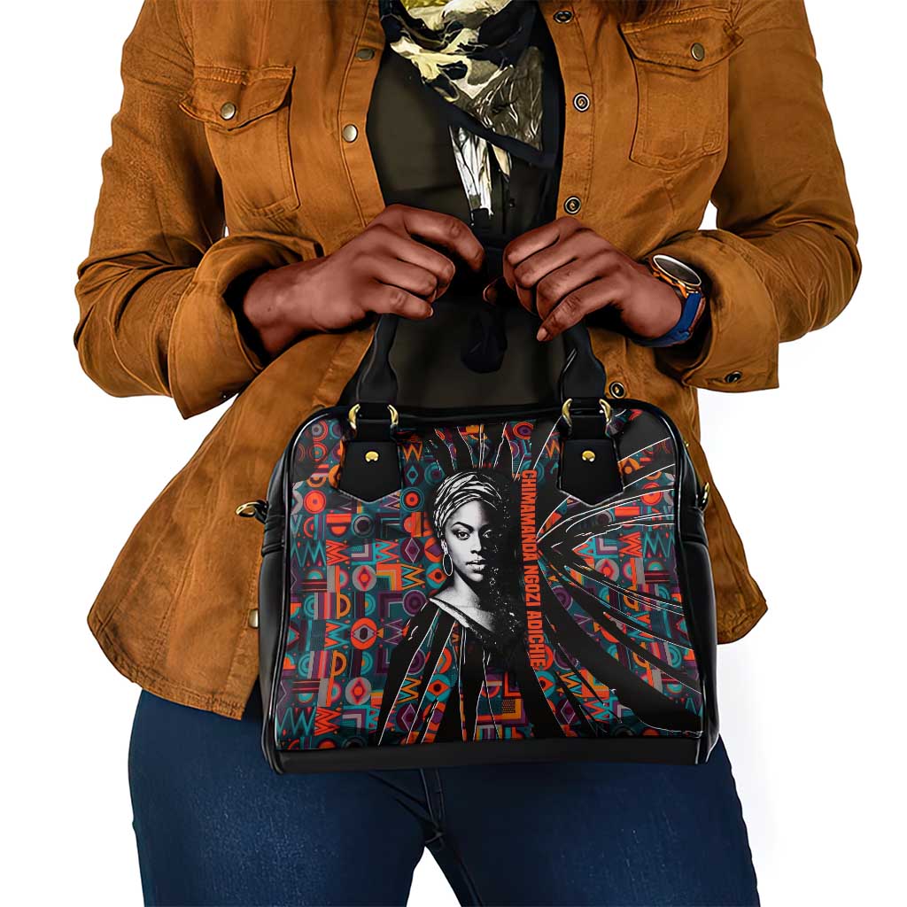 Chimamanda Ngozi Adichie Shoulder Handbag with Monochrome Portrait, The Danger of a Single Story Quote - Wonder Print Shop