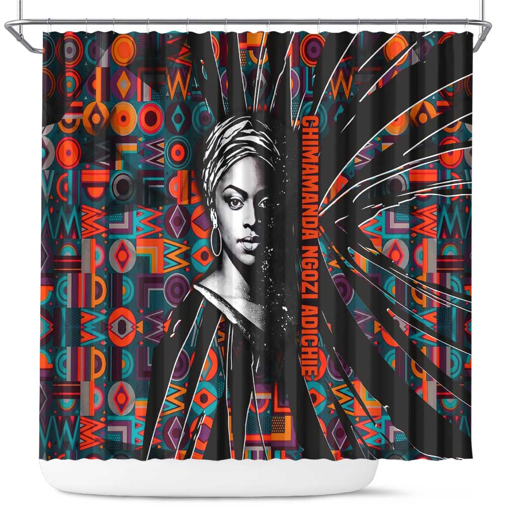 Chimamanda Ngozi Adichie Shower Curtain with Monochrome Portrait, The Danger of a Single Story Quote - Wonder Print Shop