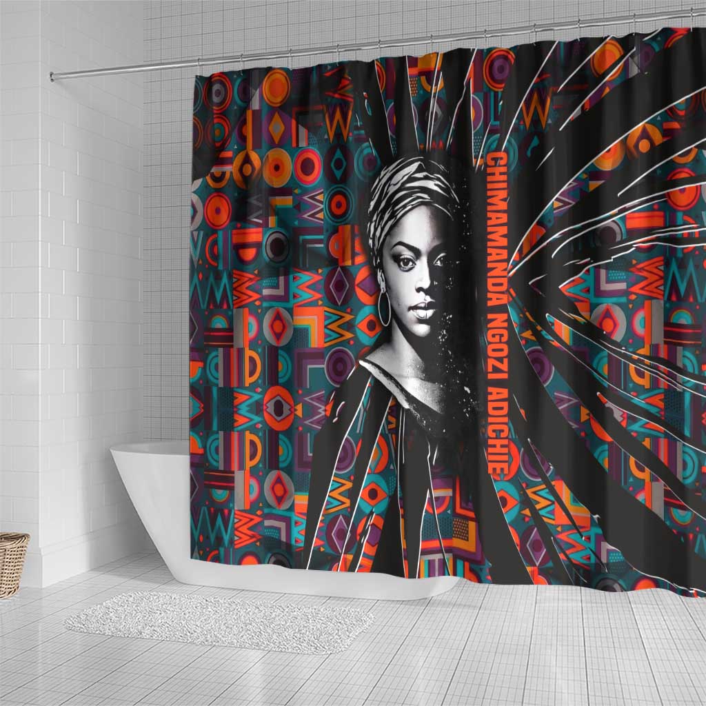 Chimamanda Ngozi Adichie Shower Curtain with Monochrome Portrait, The Danger of a Single Story Quote - Wonder Print Shop