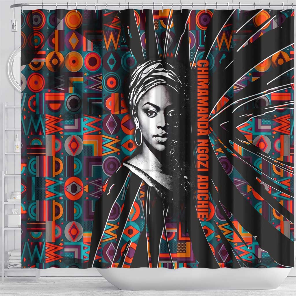 Chimamanda Ngozi Adichie Shower Curtain with Monochrome Portrait, The Danger of a Single Story Quote - Wonder Print Shop