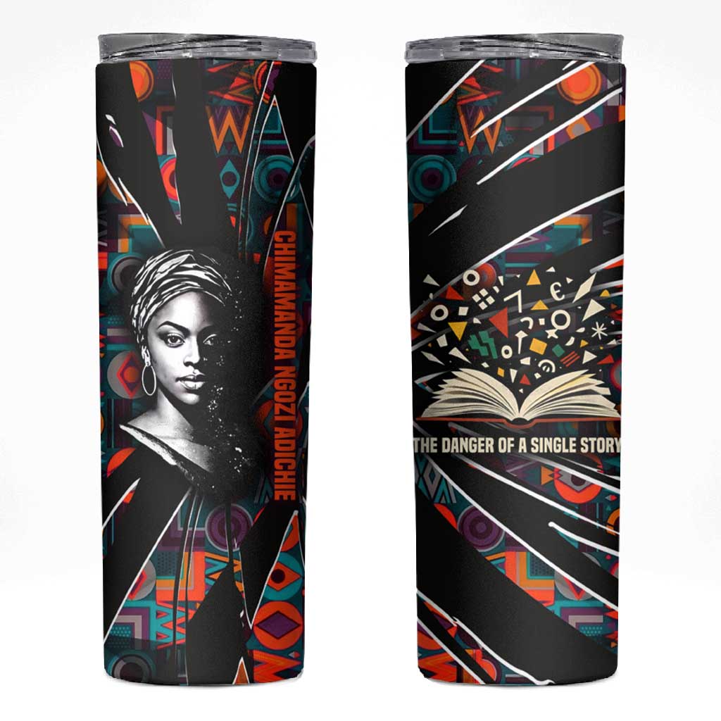 Chimamanda Ngozi Adichie Skinny Tumbler with Monochrome Portrait, The Danger of a Single Story Quote - Wonder Print Shop