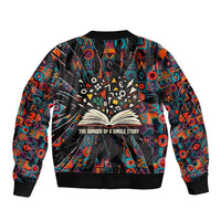 Chimamanda Ngozi Adichie Sleeve Zip Bomber Jacket with Monochrome Portrait, The Danger of a Single Story Quote - Wonder Print Shop