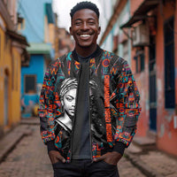 Chimamanda Ngozi Adichie Sleeve Zip Bomber Jacket with Monochrome Portrait, The Danger of a Single Story Quote - Wonder Print Shop