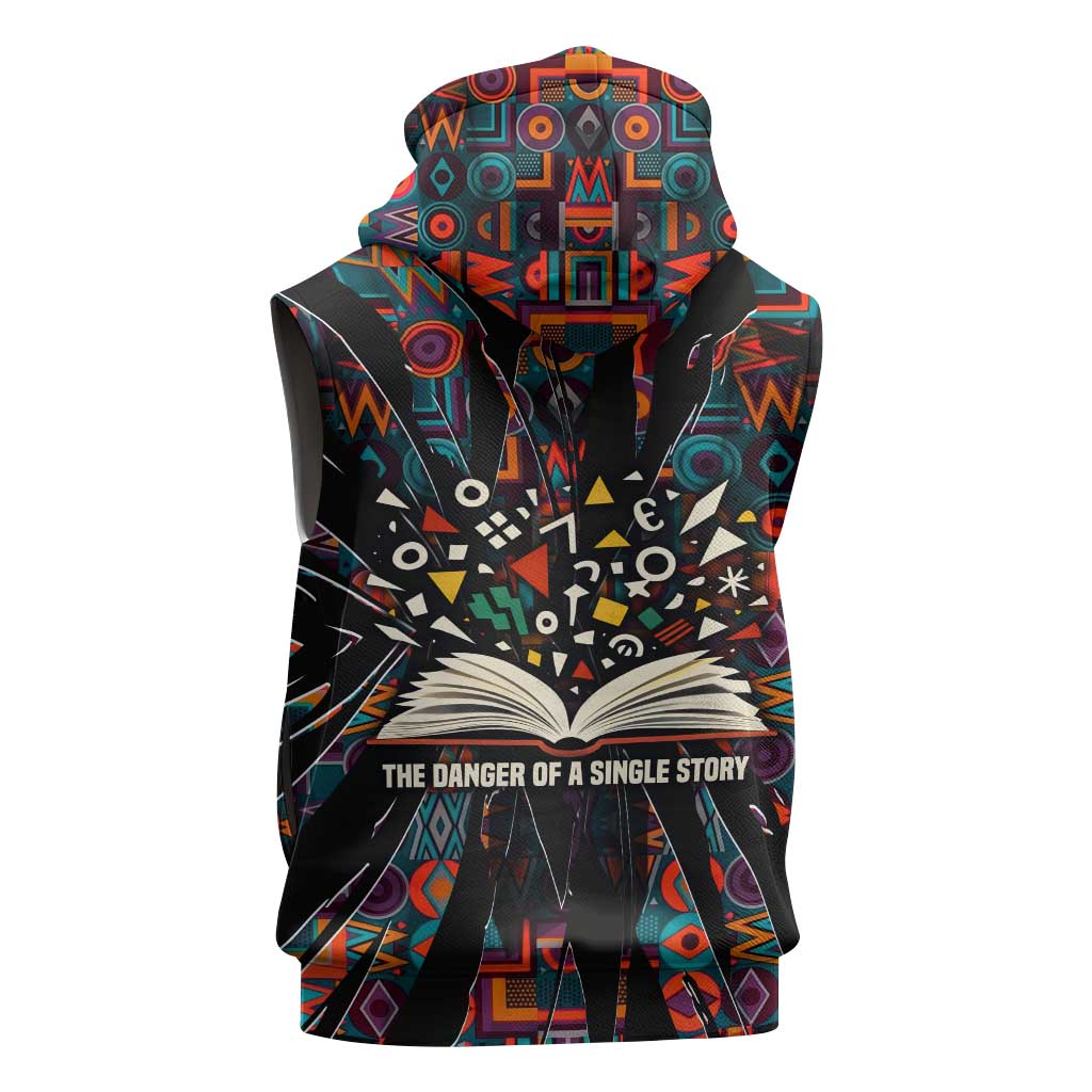 Chimamanda Ngozi Adichie Sleeveless Hoodie with Monochrome Portrait, The Danger of a Single Story Quote - Wonder Print Shop