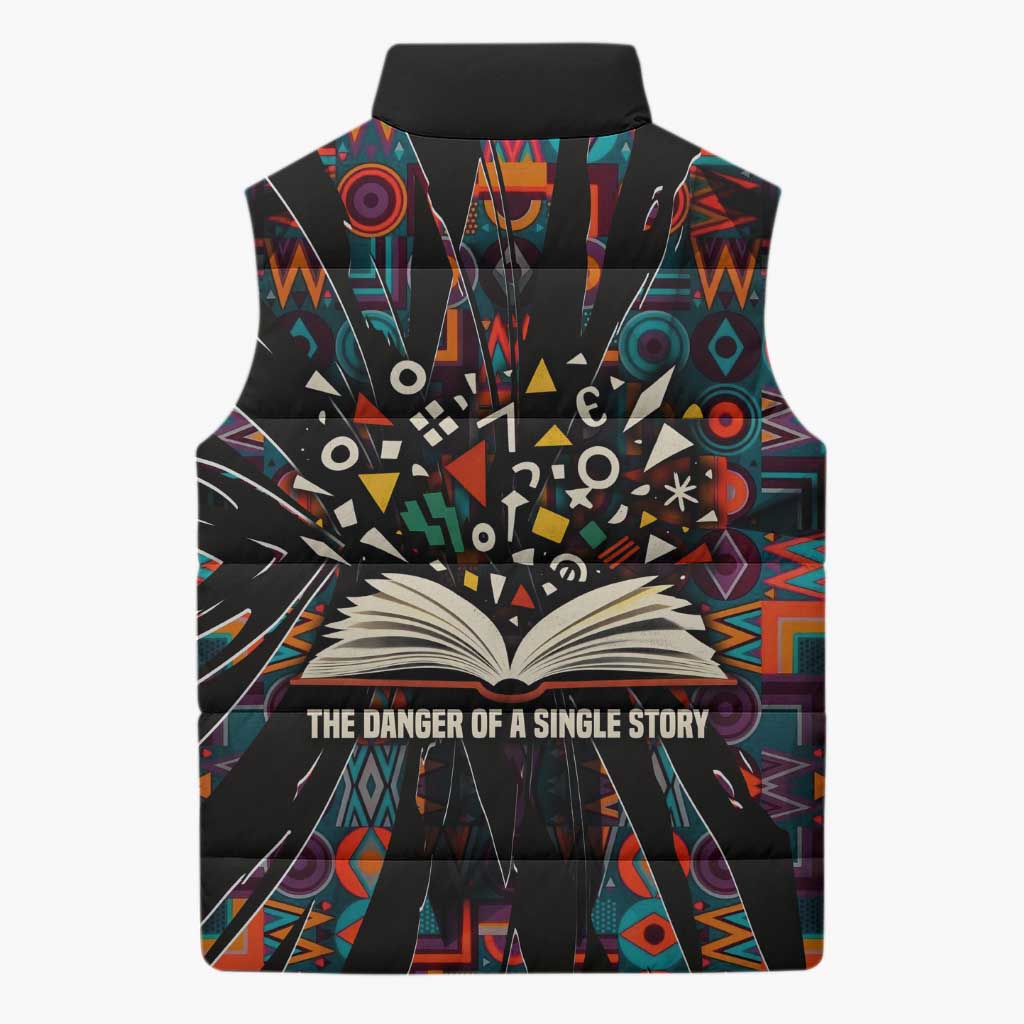 Chimamanda Ngozi Adichie Sleeveless Puffer Jacket with Monochrome Portrait, The Danger of a Single Story Quote - Wonder Print Shop