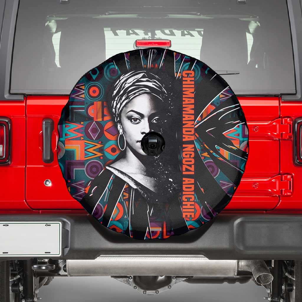 Chimamanda Ngozi Adichie Spare Tire Cover with Monochrome Portrait, The Danger of a Single Story Quote - Wonder Print Shop