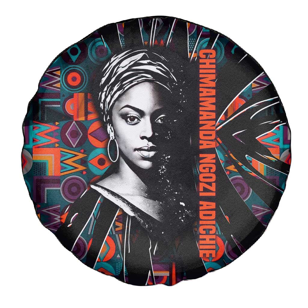 Chimamanda Ngozi Adichie Spare Tire Cover with Monochrome Portrait, The Danger of a Single Story Quote - Wonder Print Shop