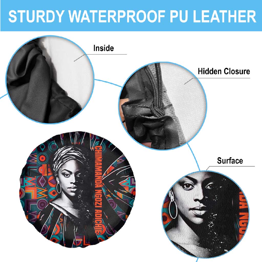 Chimamanda Ngozi Adichie Spare Tire Cover with Monochrome Portrait, The Danger of a Single Story Quote - Wonder Print Shop