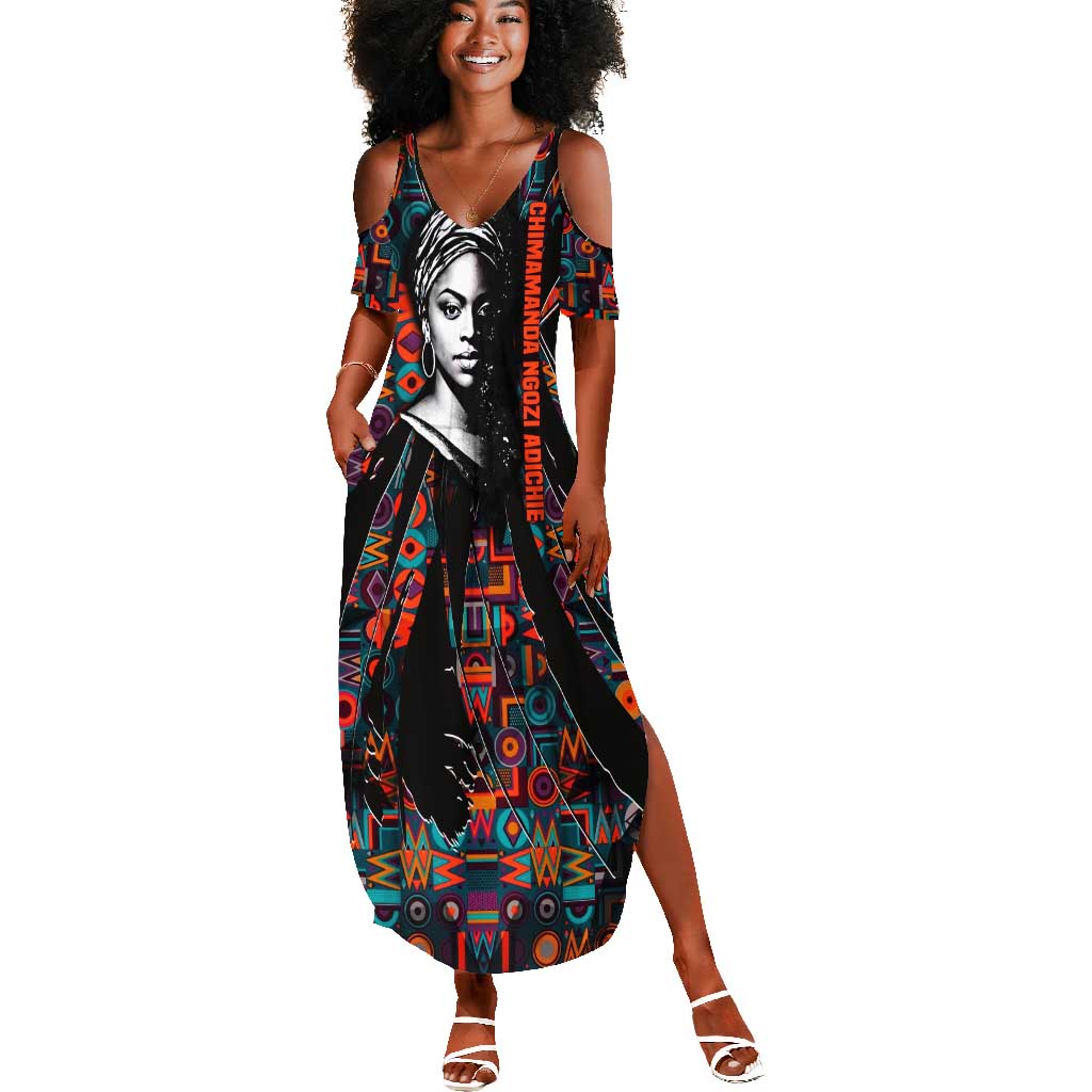 Chimamanda Ngozi Adichie Summer Maxi Dress with Monochrome Portrait, The Danger of a Single Story Quote - Wonder Print Shop