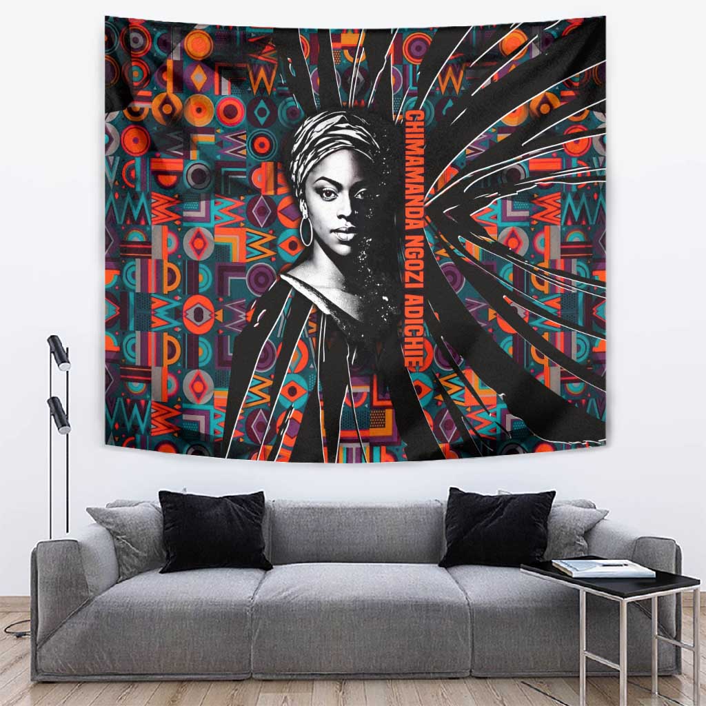 Chimamanda Ngozi Adichie Tapestry with Monochrome Portrait, The Danger of a Single Story Quote - Wonder Print Shop