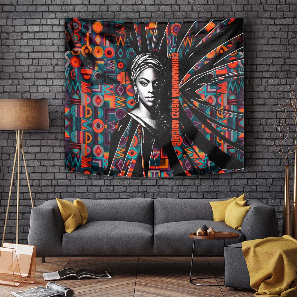 Chimamanda Ngozi Adichie Tapestry with Monochrome Portrait, The Danger of a Single Story Quote - Wonder Print Shop