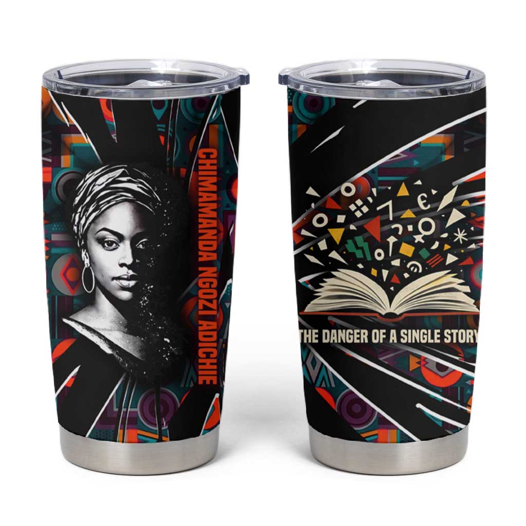 Chimamanda Ngozi Adichie Tumbler Cup with Monochrome Portrait, The Danger of a Single Story Quote - Wonder Print Shop