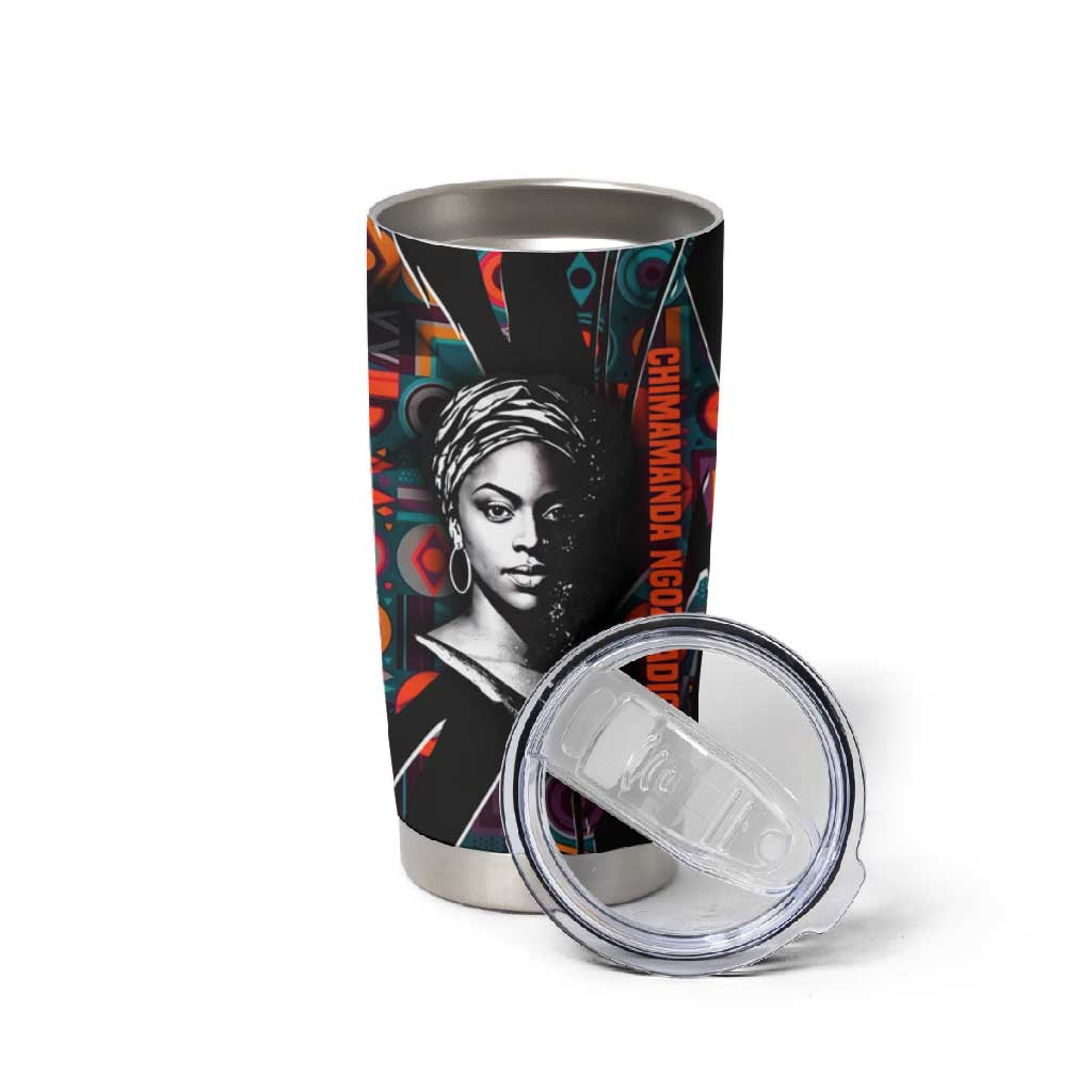 Chimamanda Ngozi Adichie Tumbler Cup with Monochrome Portrait, The Danger of a Single Story Quote - Wonder Print Shop
