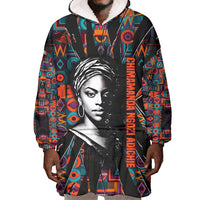 Chimamanda Ngozi Adichie Wearable Blanket Hoodie with Monochrome Portrait, The Danger of a Single Story Quote - Wonder Print Shop
