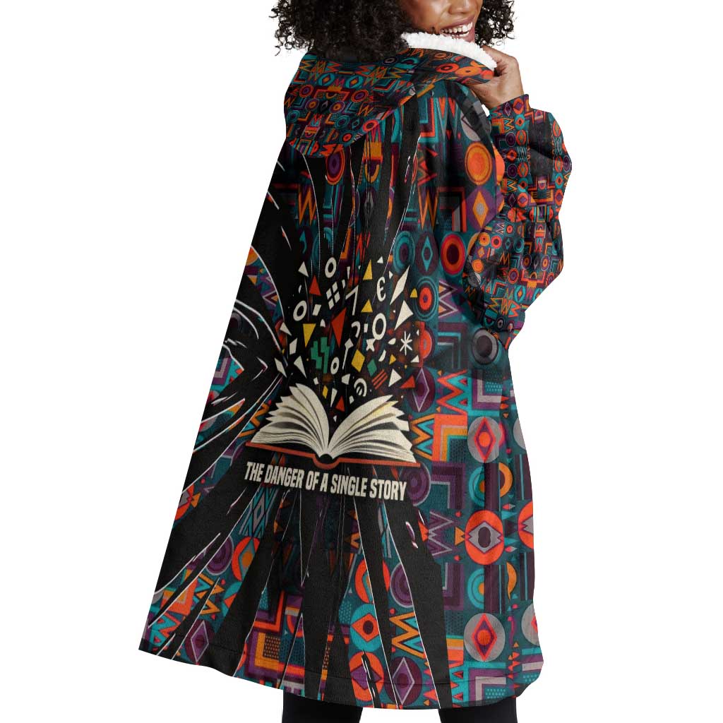 Chimamanda Ngozi Adichie Wearable Blanket Hoodie with Monochrome Portrait, The Danger of a Single Story Quote - Wonder Print Shop