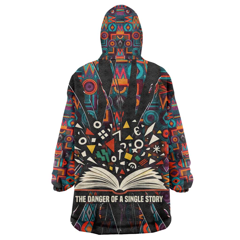 Chimamanda Ngozi Adichie Wearable Blanket Hoodie with Monochrome Portrait, The Danger of a Single Story Quote - Wonder Print Shop