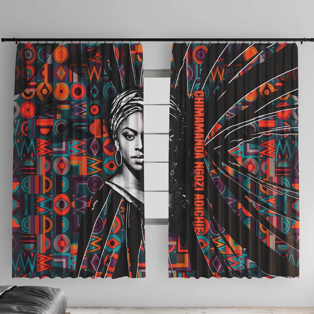 Chimamanda Ngozi Adichie Window Curtain with Monochrome Portrait, The Danger of a Single Story Quote - Wonder Print Shop