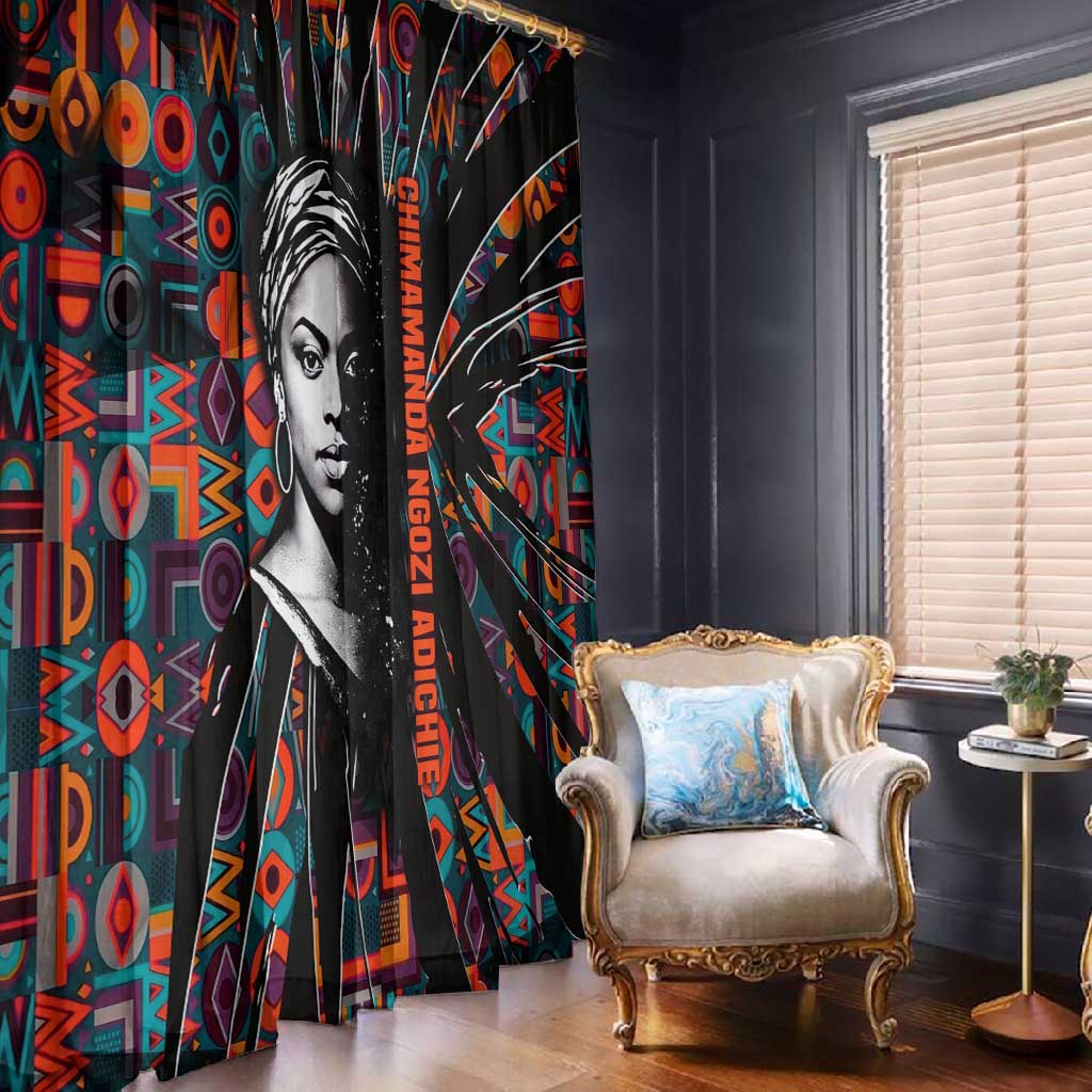Chimamanda Ngozi Adichie Window Curtain with Monochrome Portrait, The Danger of a Single Story Quote - Wonder Print Shop