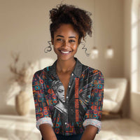 Chimamanda Ngozi Adichie Women Casual Shirt with Monochrome Portrait, The Danger of a Single Story Quote - Wonder Print Shop
