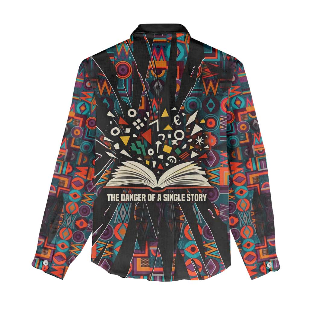 Chimamanda Ngozi Adichie Women Casual Shirt with Monochrome Portrait, The Danger of a Single Story Quote - Wonder Print Shop