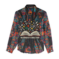 Chimamanda Ngozi Adichie Women Casual Shirt with Monochrome Portrait, The Danger of a Single Story Quote - Wonder Print Shop