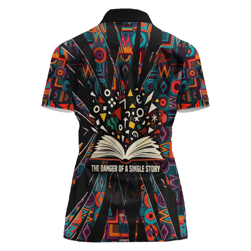 Chimamanda Ngozi Adichie Women Polo Shirt with Monochrome Portrait, The Danger of a Single Story Quote - Wonder Print Shop
