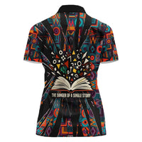 Chimamanda Ngozi Adichie Women Polo Shirt with Monochrome Portrait, The Danger of a Single Story Quote - Wonder Print Shop
