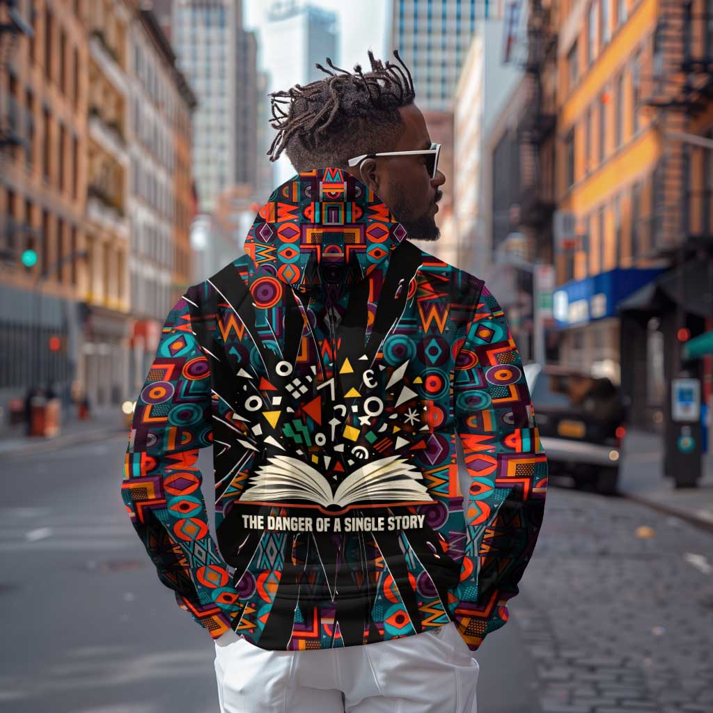 Chimamanda Ngozi Adichie Zip Hoodie with Monochrome Portrait, The Danger of a Single Story Quote - Wonder Print Shop