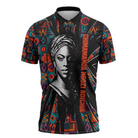 Chimamanda Ngozi Adichie Zipper Polo Shirt with Monochrome Portrait, The Danger of a Single Story Quote - Wonder Print Shop