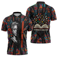 Chimamanda Ngozi Adichie Zipper Polo Shirt with Monochrome Portrait, The Danger of a Single Story Quote - Wonder Print Shop