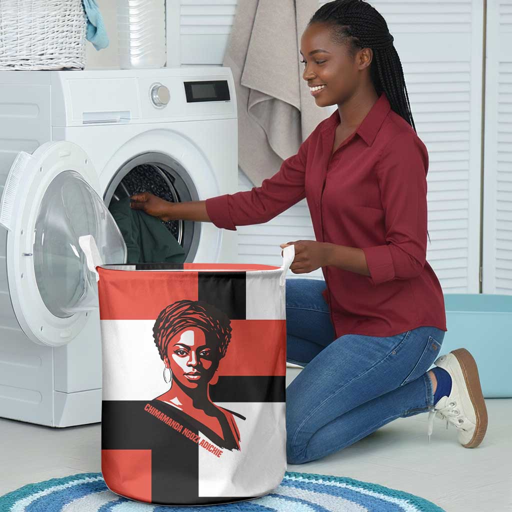 Chimamanda Ngozi Adichie Laundry Basket with Bold Red Portrait, We Should All Be Feminists Quote - Wonder Print Shop