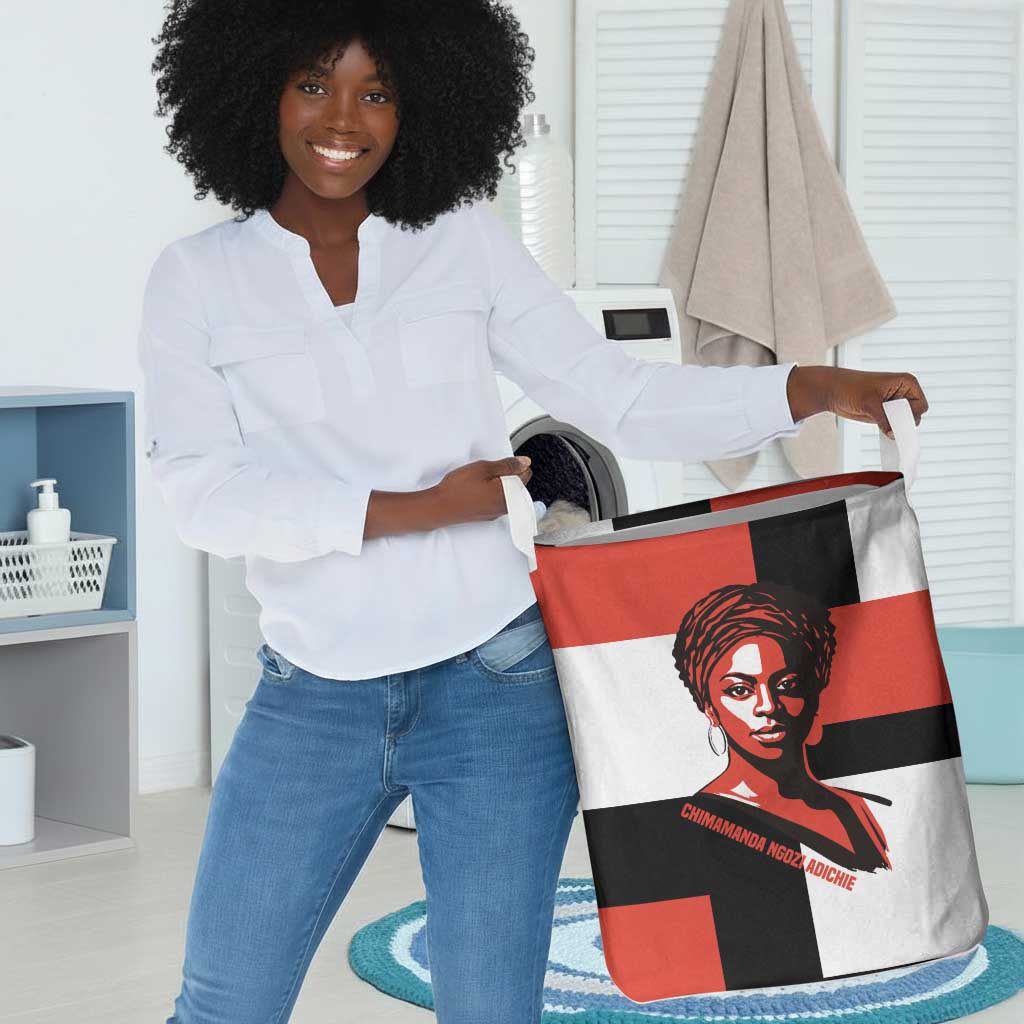 Chimamanda Ngozi Adichie Laundry Basket with Bold Red Portrait, We Should All Be Feminists Quote - Wonder Print Shop
