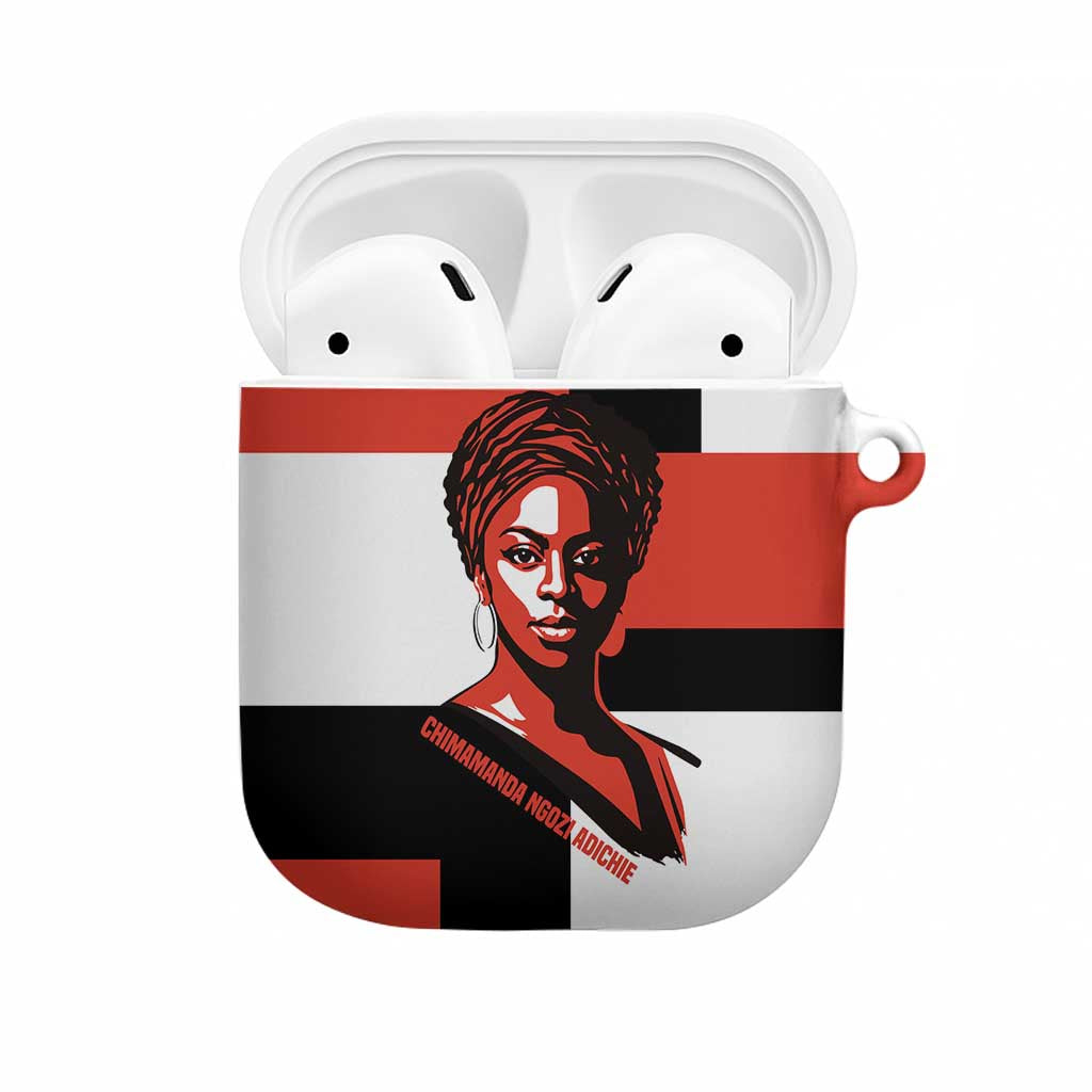 Chimamanda Ngozi Adichie AirPods Case with Bold Red Portrait, We Should All Be Feminists Quote - Wonder Print Shop