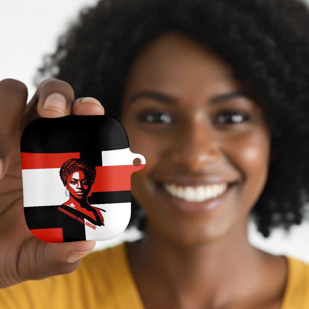 Chimamanda Ngozi Adichie AirPods Case with Bold Red Portrait, We Should All Be Feminists Quote - Wonder Print Shop