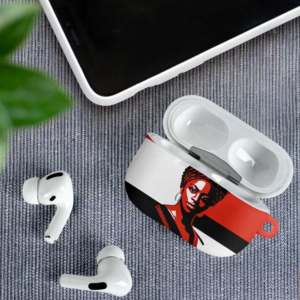 Chimamanda Ngozi Adichie AirPods Case with Bold Red Portrait, We Should All Be Feminists Quote - Wonder Print Shop