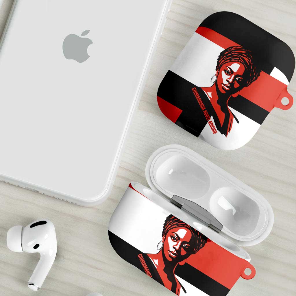 Chimamanda Ngozi Adichie AirPods Case with Bold Red Portrait, We Should All Be Feminists Quote - Wonder Print Shop