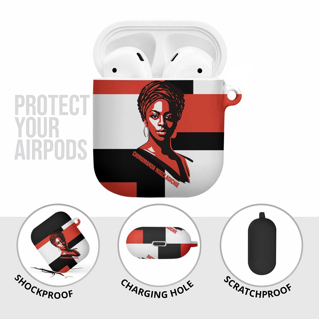 Chimamanda Ngozi Adichie AirPods Case with Bold Red Portrait, We Should All Be Feminists Quote - Wonder Print Shop