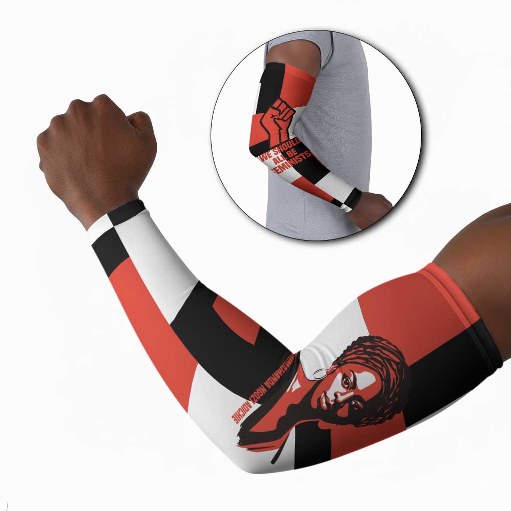 Chimamanda Ngozi Adichie Arm Sleeves with Bold Red Portrait, We Should All Be Feminists Quote - Wonder Print Shop