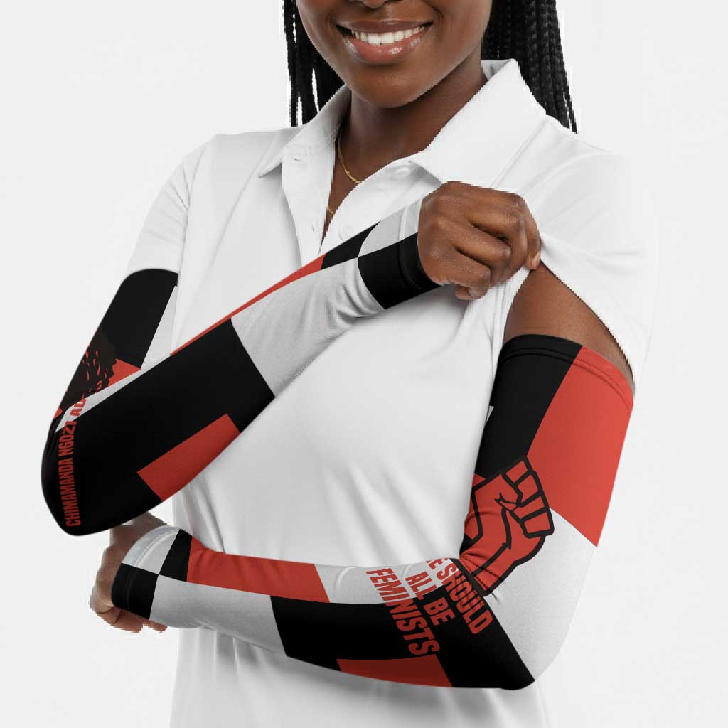 Chimamanda Ngozi Adichie Arm Sleeves with Bold Red Portrait, We Should All Be Feminists Quote - Wonder Print Shop