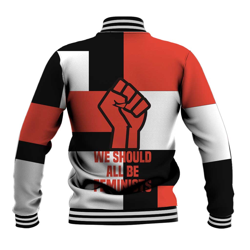 Chimamanda Ngozi Adichie Baseball Jacket with Bold Red Portrait, We Should All Be Feminists Quote - Wonder Print Shop
