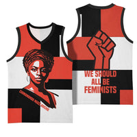 Chimamanda Ngozi Adichie Basketball Jersey with Bold Red Portrait, We Should All Be Feminists Quote - Wonder Print Shop