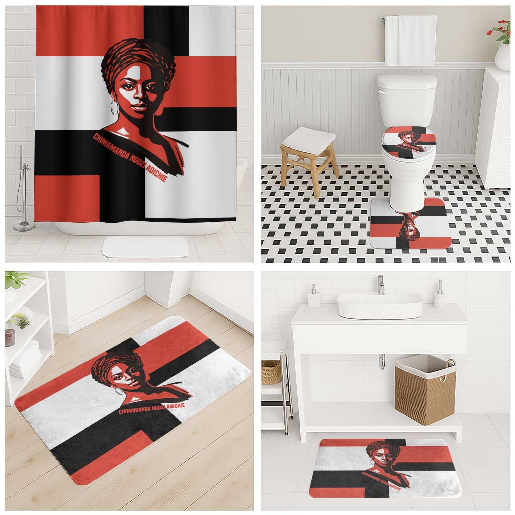 Chimamanda Ngozi Adichie Bathroom Set with Bold Red Portrait, We Should All Be Feminists Quote - Wonder Print Shop