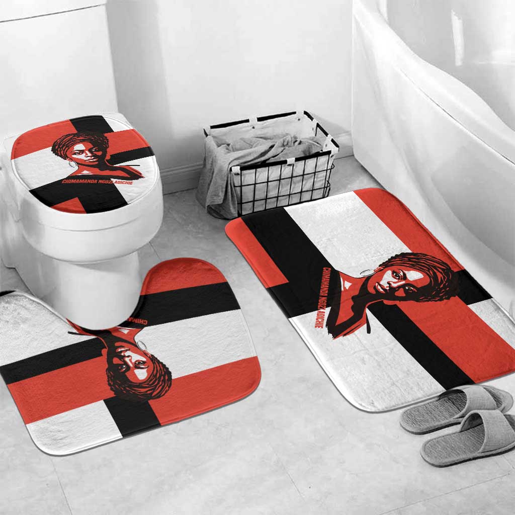 Chimamanda Ngozi Adichie Bathroom Set with Bold Red Portrait, We Should All Be Feminists Quote - Wonder Print Shop