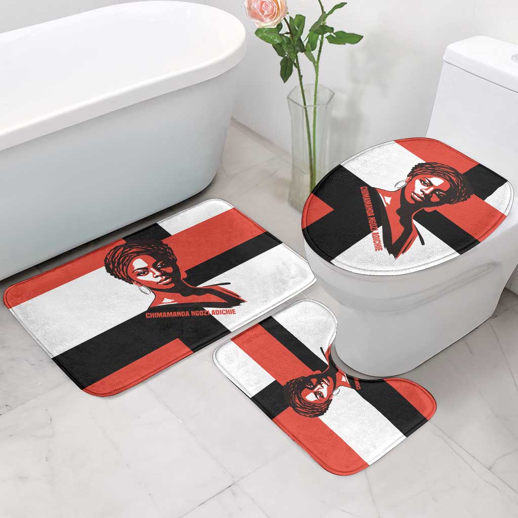 Chimamanda Ngozi Adichie Bathroom Set with Bold Red Portrait, We Should All Be Feminists Quote - Wonder Print Shop